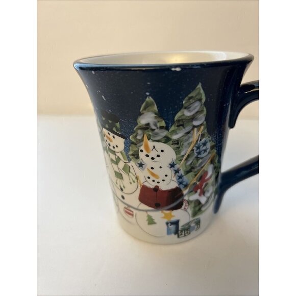 Pair Hand Painted Collectible ND Ceramic Christmas Coffee Mug  Reindeer Snowman - Picture 2 of 8